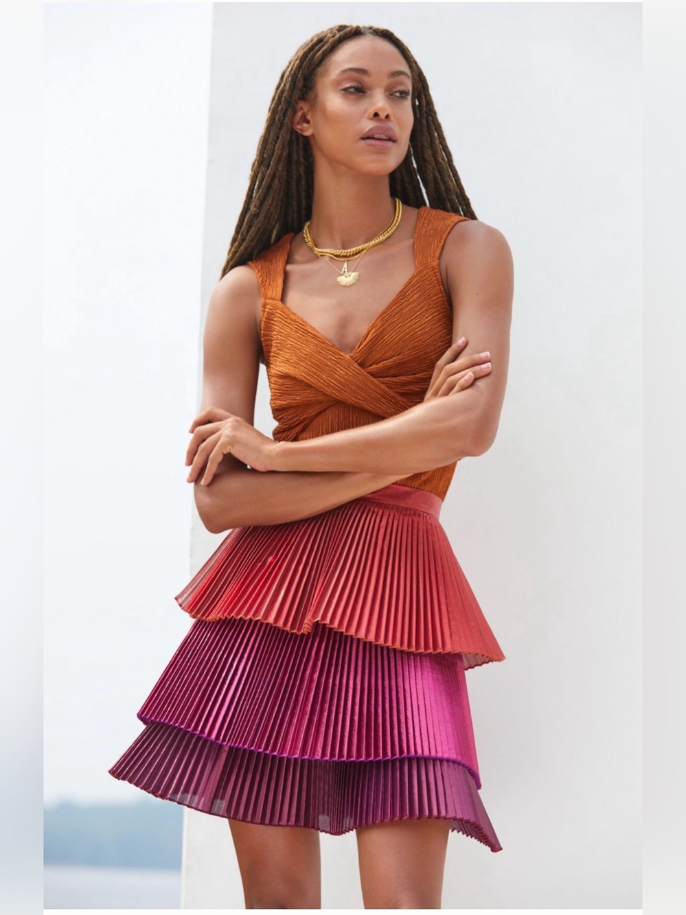 NWT Delfi Metallic Tiered Mini Skirt Size Small